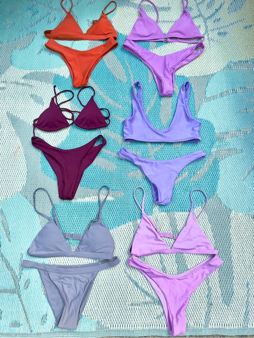 Bundle of 6 bikinis - Lavender, Purple, Coral, Lilac, Gray full bikini sets
